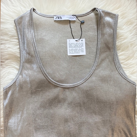 Zara Sheer Silver Foil Tank - Picture 3 of 10